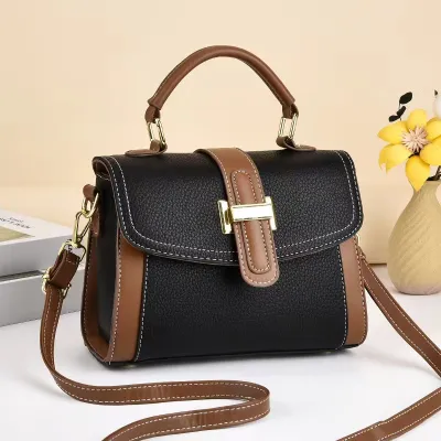 Women Casual Retro Simple Color Block PU Handbag Medium Soft
