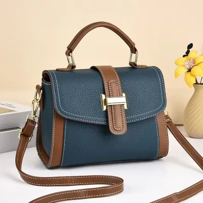 Women Casual Retro Simple Color Block PU Handbag Medium Soft