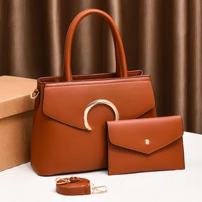 Women Casual Simple Solid Color Large Capacity PU Handbag Set with Top Handle and Adjustable Strap