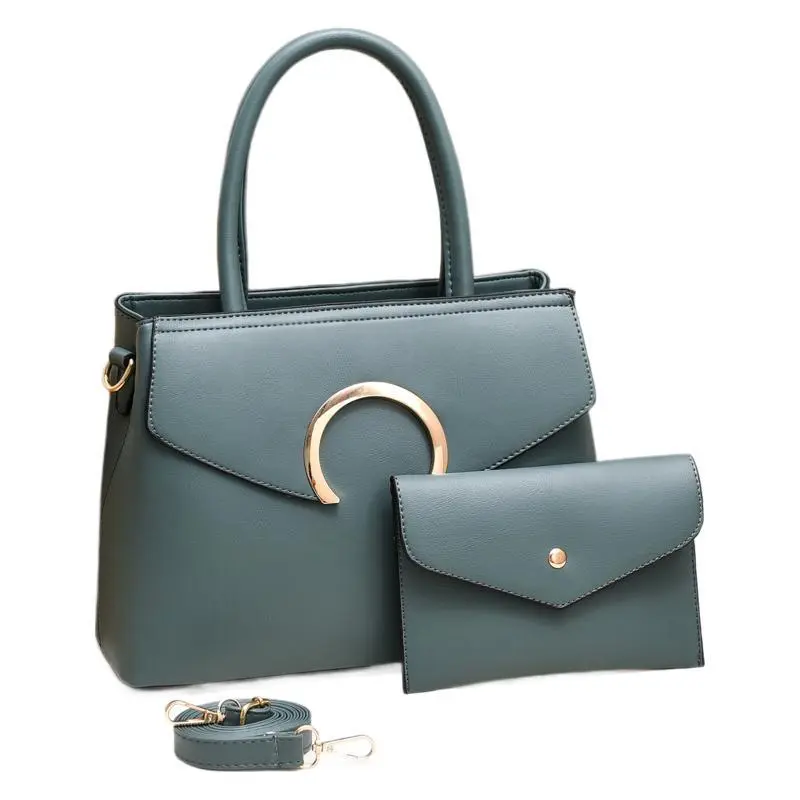 Women Casual Simple Solid Color Large Capacity PU Handbag Set with Top Handle and Adjustable Strap
