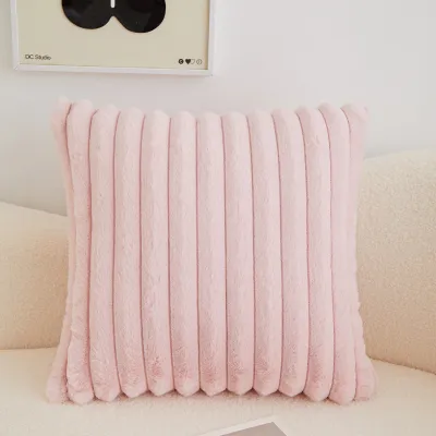 Fashion Solid Color Small Rabbit Hair Vertical Home Sofa Cushion Cover Stripe Plush