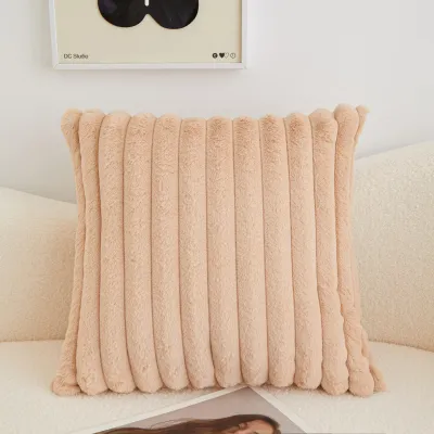 Fashion Solid Color Small Rabbit Hair Vertical Home Sofa Cushion Cover Stripe Plush