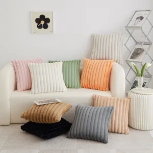 Fashion Solid Color Small Rabbit Hair Vertical Home Sofa Cushion Cover Stripe Plush