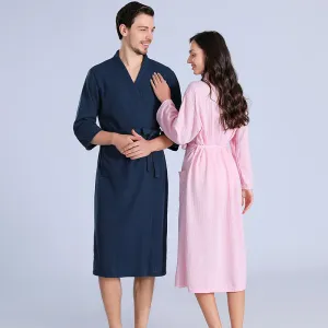Fashion Casual Solid Color Waffle Thin Long-Sleeve Lace-Up Pajamas