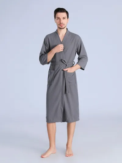 Fashion Casual Solid Color Waffle Thin Long-Sleeve Lace-Up Pajamas