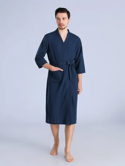 Fashion Casual Solid Color Waffle Thin Long-Sleeve Lace-Up Pajamas