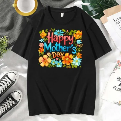 Mother's Day Alphabet Print Plus Size Short Sleeve Cotton T-Shirt