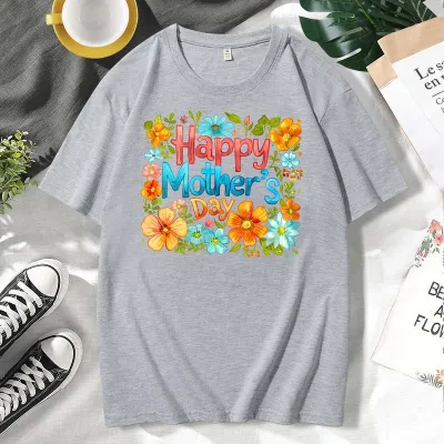 Mother's Day Alphabet Print Plus Size Short Sleeve Cotton T-Shirt