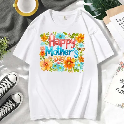 Mother's Day Alphabet Print Plus Size Short Sleeve Cotton T-Shirt