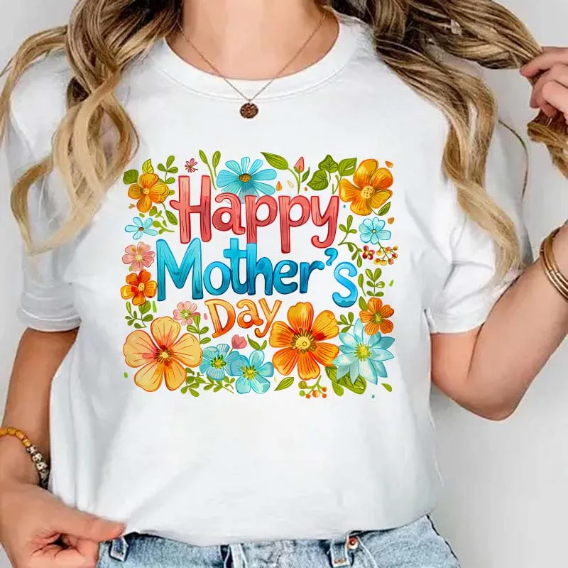 Mother's Day Alphabet Print Plus Size Short Sleeve Cotton T-Shirt