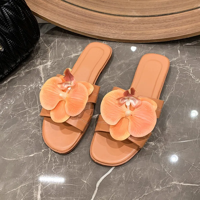 Women Summer Vacation Flower Decor Flat Slippers