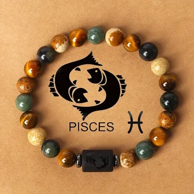 Fashion Natural Stone Zodiac Bracelet Couple Style Exotic Tiger Eye