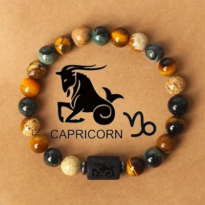 Fashion Natural Stone Zodiac Bracelet Couple Style Exotic Tiger Eye
