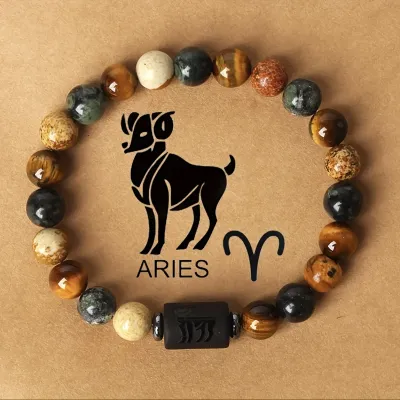 Fashion Natural Stone Zodiac Bracelet Couple Style Exotic Tiger Eye