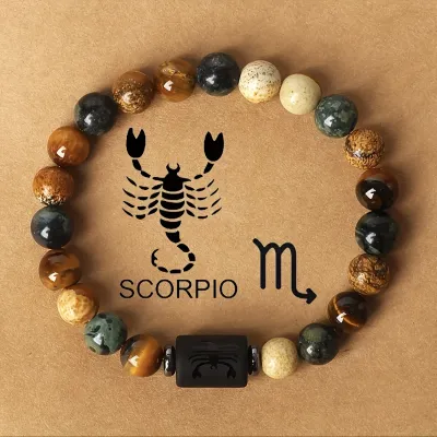 Fashion Natural Stone Zodiac Bracelet Couple Style Exotic Tiger Eye