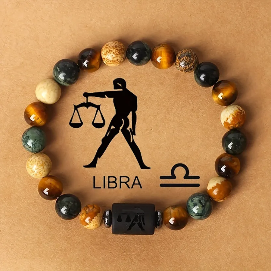 Fashion Natural Stone Zodiac Bracelet Couple Style Exotic Tiger Eye