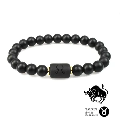 Fashion Natural Stone Frosted Beaded Zodiac Unisex Bracelet