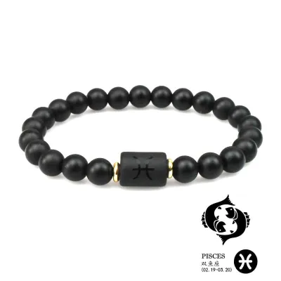 Fashion Natural Stone Frosted Beaded Zodiac Unisex Bracelet