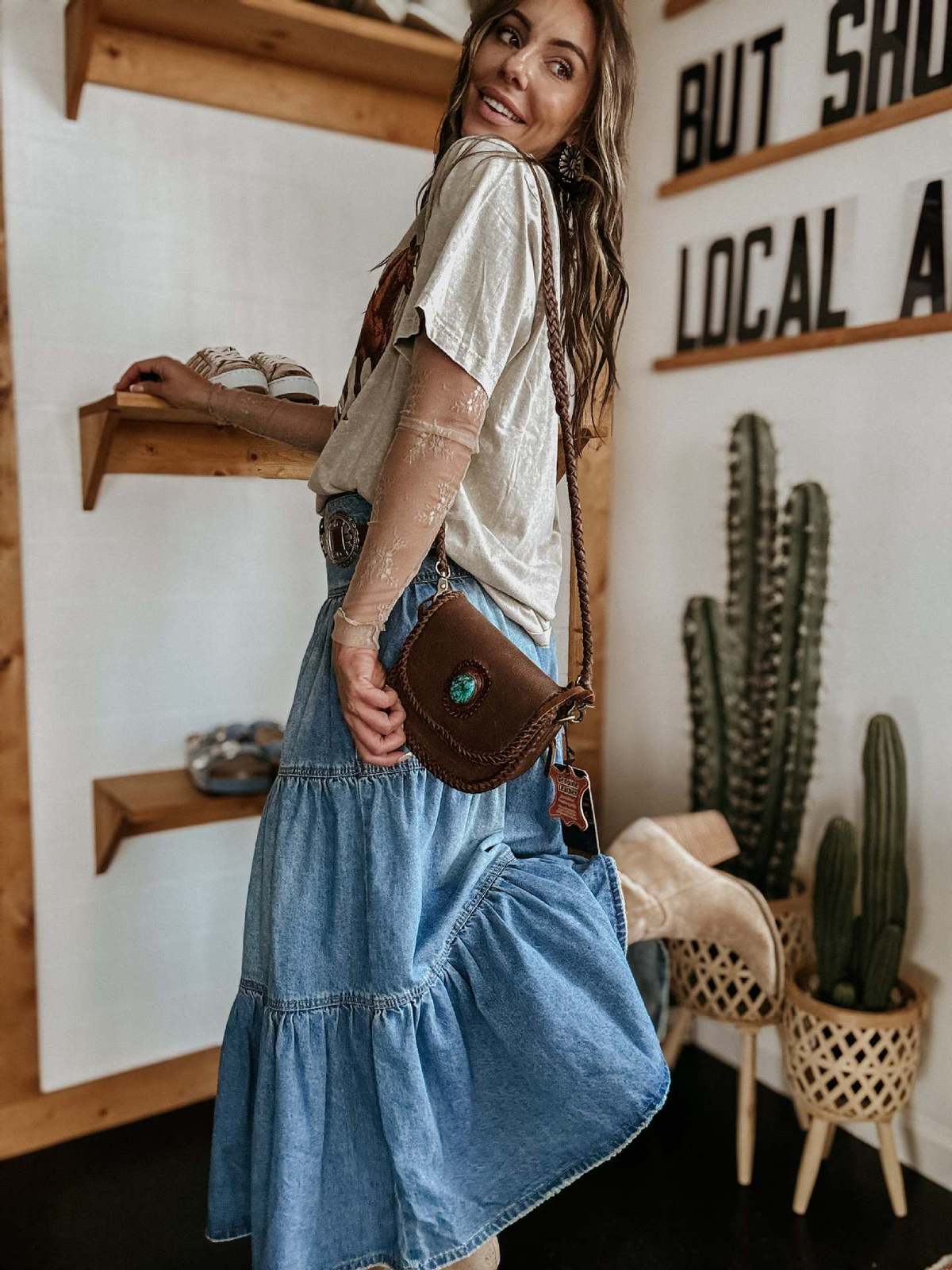 【COLOR iN ID】Wavy bohemian denim Wholesale Women Fashion Casual Boho Ruffled Denim Skirt