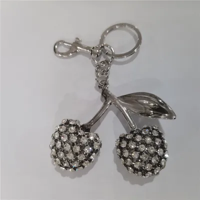 Fashion Rhinestone Cherry Pendant Bag Keychain