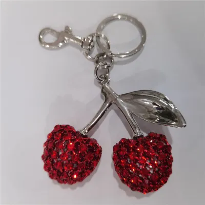 Fashion Rhinestone Cherry Pendant Bag Keychain