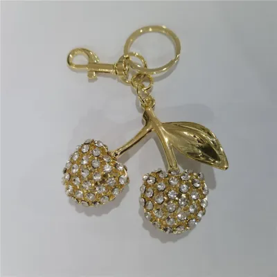 Fashion Rhinestone Cherry Pendant Bag Keychain
