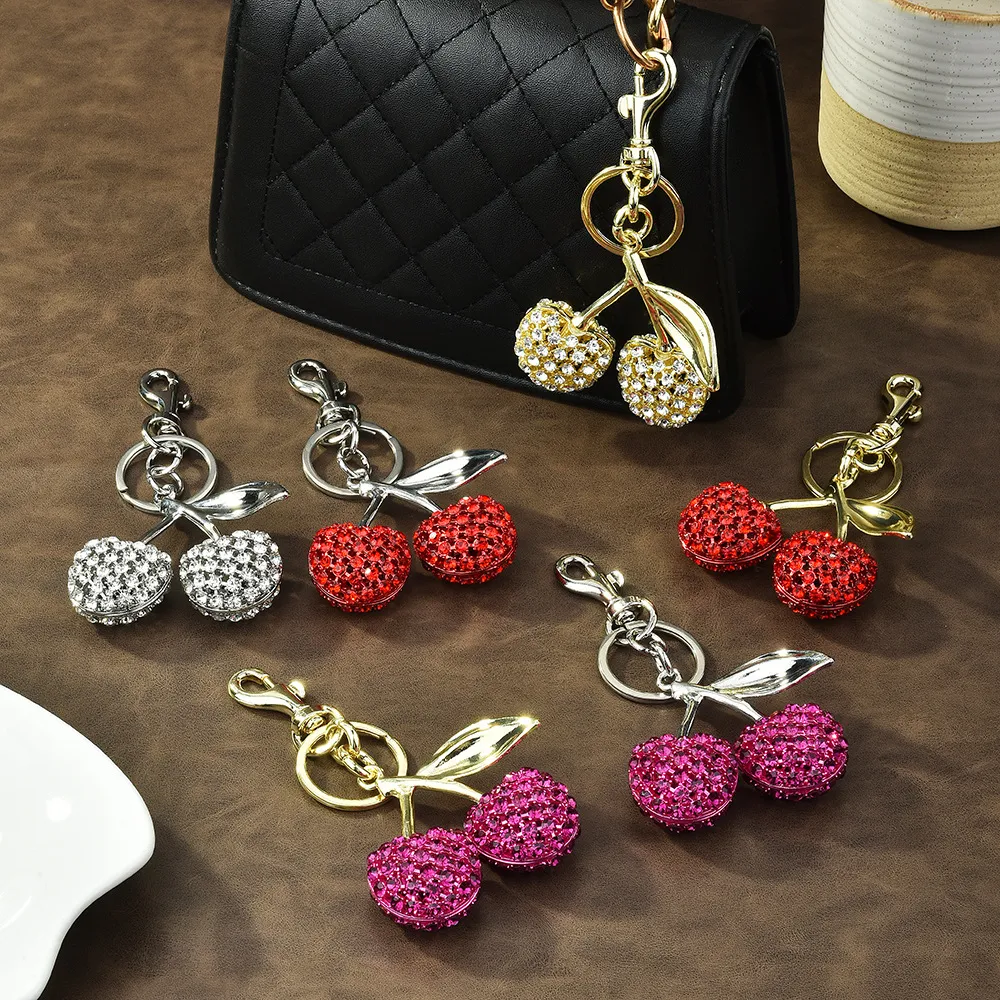 Fashion Rhinestone Cherry Pendant Bag Keychain