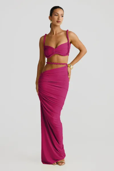 Women Fashion Sexy Solid Color Pleated Camisole Slim Fit Skirt Two-Piece Set