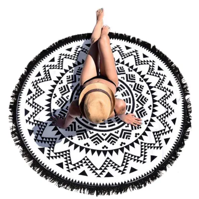 Fashion Casual Round Printed Tassels Beach Towel for Women