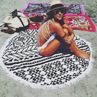 Fashion Casual Round Printed Tassels Beach Towel for Women