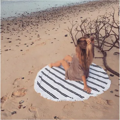 Fashion Casual Round Printed Tassels Beach Towel for Women