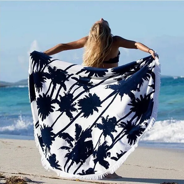 Fashion Casual Round Printed Tassels Beach Towel for Women