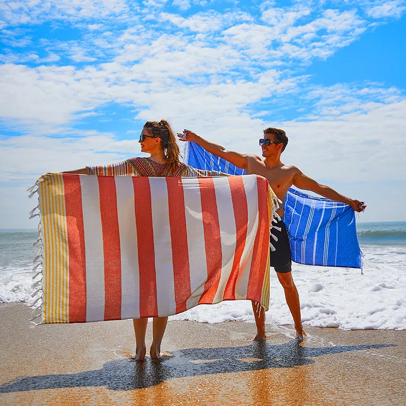 Fashion Simple Stripe Tassels Quick-Drying Beach Towel