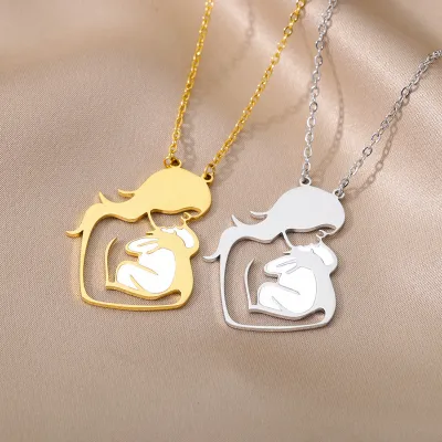 Fashion Creative Hollow-Out Pendant Necklace Stainless Steel Gold Platinum Cross Chain Geometric Simple