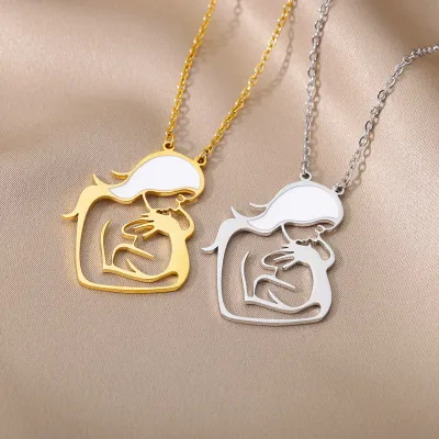 Fashion Creative Hollow-Out Pendant Necklace Stainless Steel Gold Platinum Cross Chain Geometric Simple