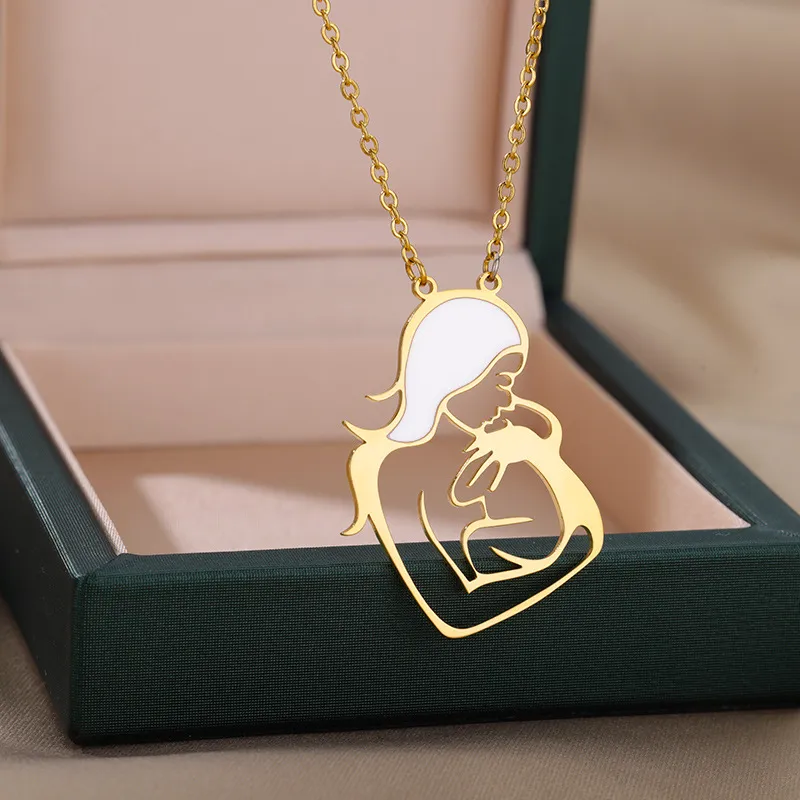 Fashion Creative Hollow-Out Pendant Necklace Stainless Steel Gold Platinum Cross Chain Geometric Simple