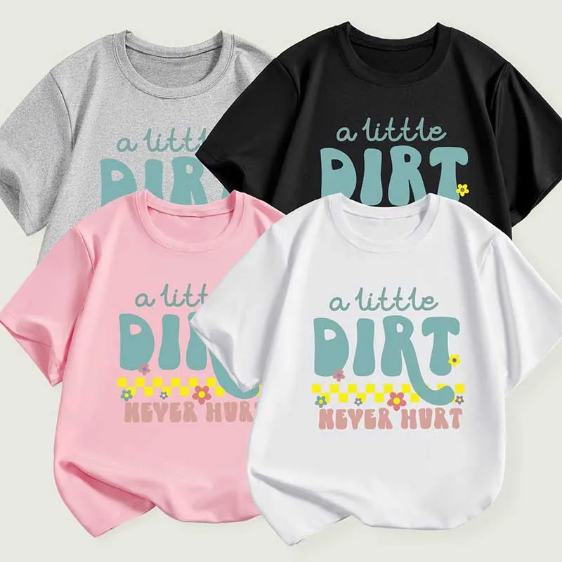 Kids Toddler Boys Girls Alphabet Print Short Sleeve T-Shirt Crewneck Neutral