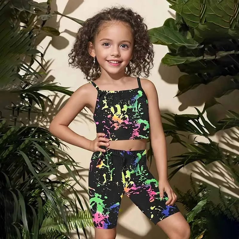 Girls Tie-Dye Camisole Shorts Set Casual Two-Piece Outfit for Kids Toddler Sleeveless Pullover