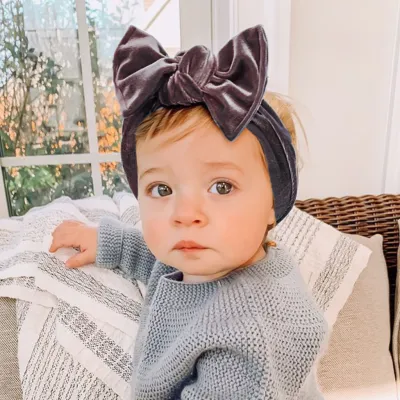 Newborn Cute Solid Color Gold Velvet Bow Hair Band