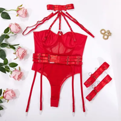 Women Fashion Solid Color Mesh Perspective Sexy Lingerie Set