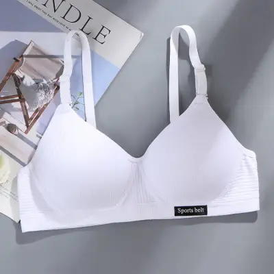 Women Simple Solid Color Cotton Traceless Non-Steel Ring Bra