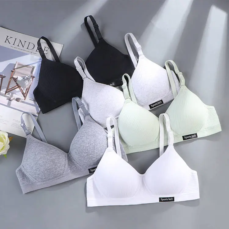 Women Simple Solid Color Cotton Traceless Non-Steel Ring Bra