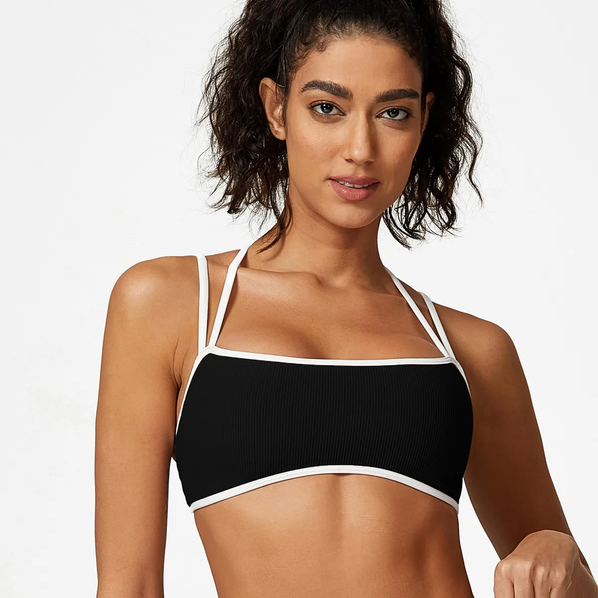 Women's Solid Color Thick Screw Sports Backless Tank Top Tight Shorts