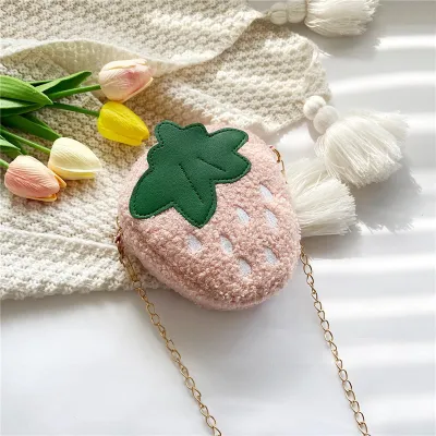 Kids Cute Cartoon Plush Strawberry Crossbody Bag for Girls Kindergarten