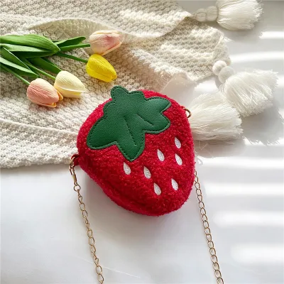 Kids Cute Cartoon Plush Strawberry Crossbody Bag for Girls Kindergarten