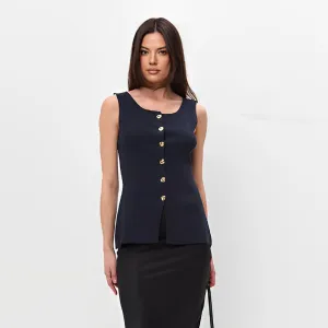 Women's Casual Solid Color Metal Buckle Knitted Slim-Fit Tank Top