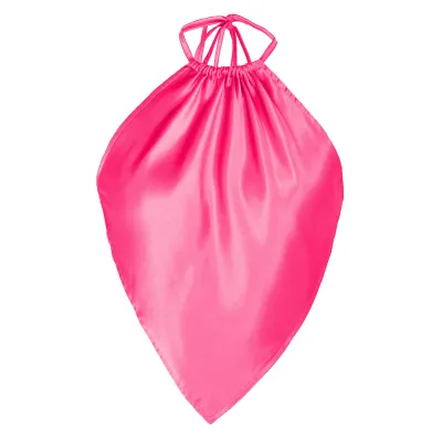 Women Sexy Solid Color Satin Halter Neck Lace-Up Backless Tank Top