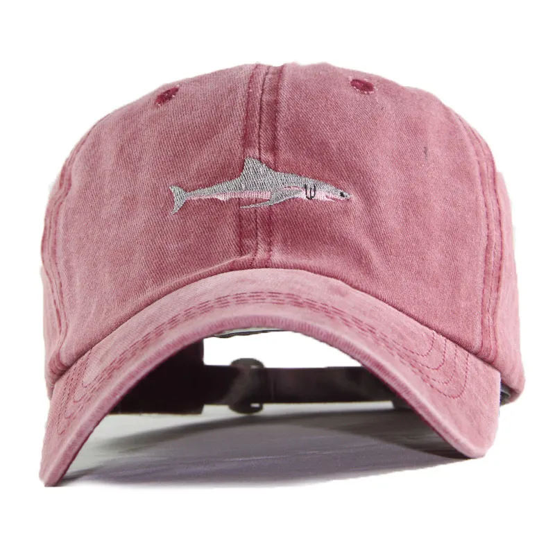 Fashion Casual Washed Cotton Shark Embroidered Baseball Cap