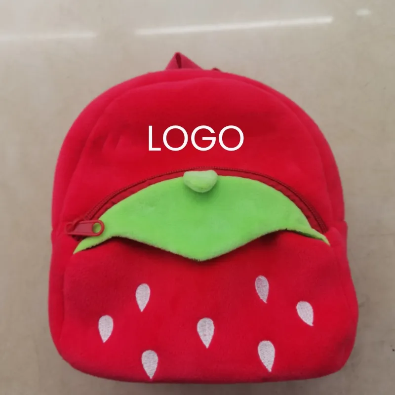 Kids Strawberry Plush Backpack Custom Logo Embroidery
