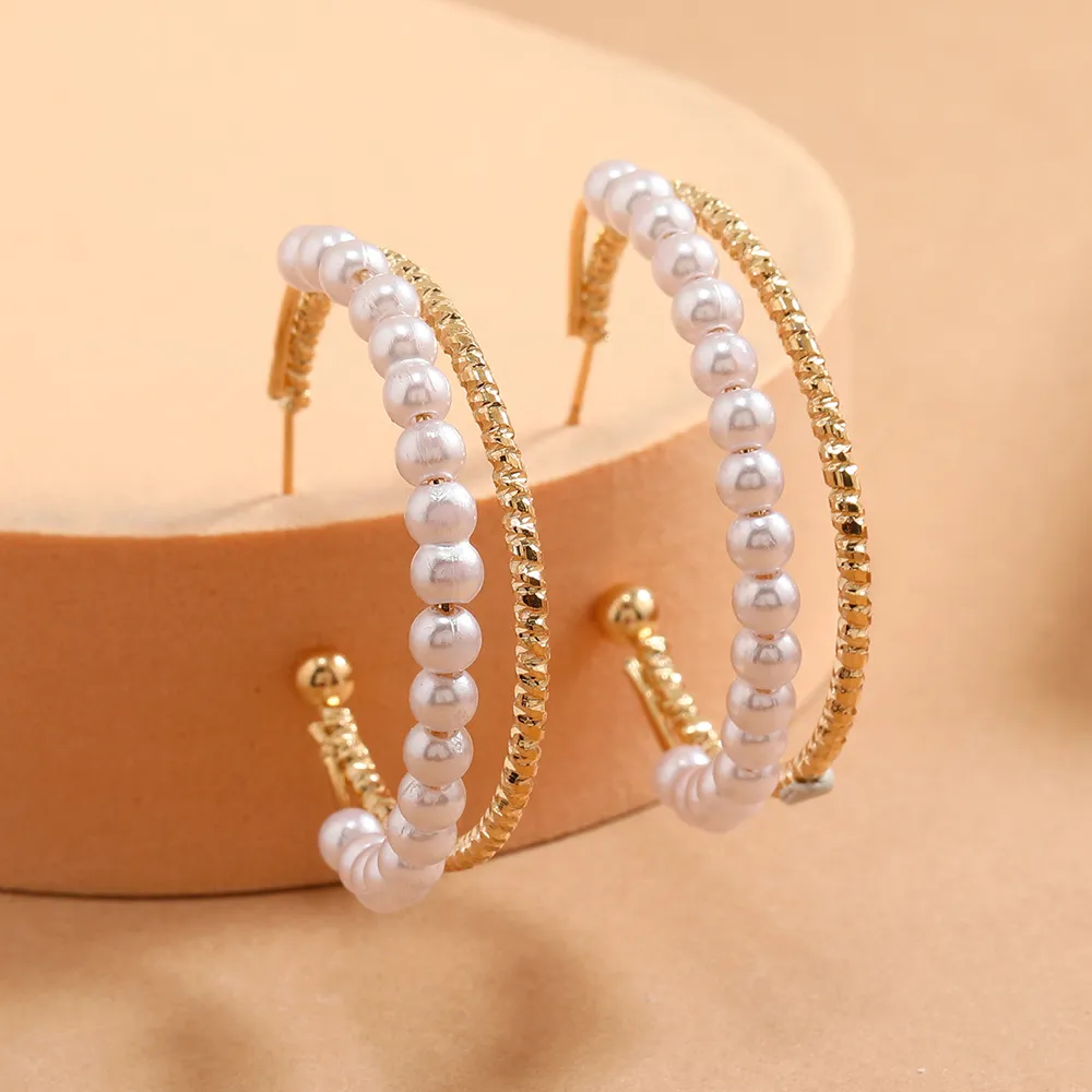Women Fashion Simple C-Shape Beads Earrings